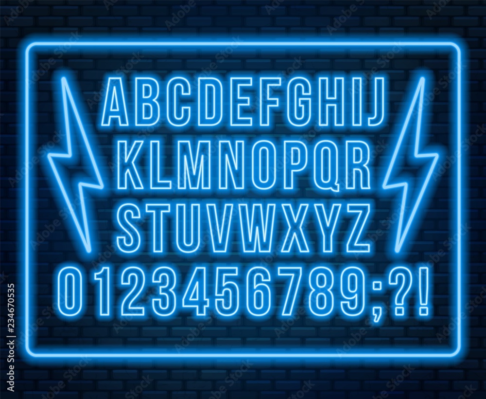 Neon red font. Bright capital letters with numbers on a dark background.