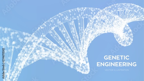 DNA sequence. Wireframe DNA molecules structure mesh. DNA code editable template. Science and Technology concept. Vector illustration.