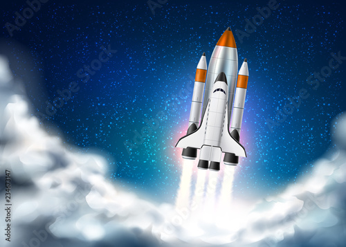 Fototapeta Naklejka Na Ścianę i Meble -  Vector spacecraft shuttle takeoff realistic 3d