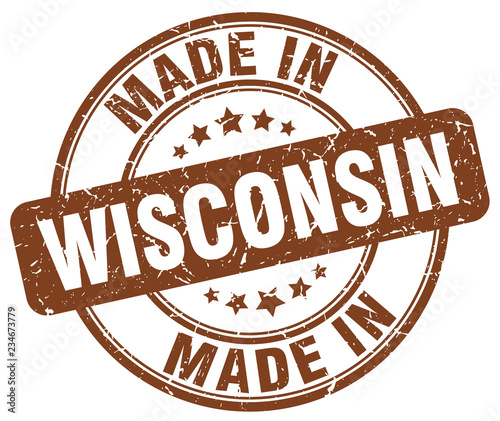 made in Wisconsin brown grunge round stamp