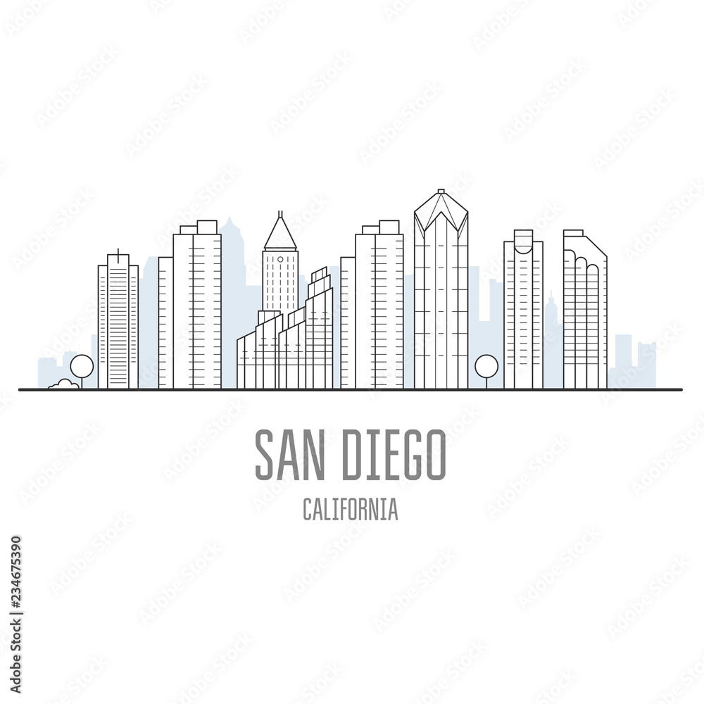 San Diego city skyline - skyscrapers and landmarks of San Diego, cityscape