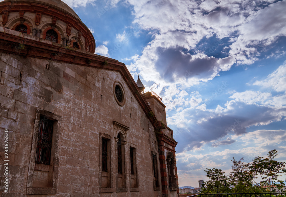 Old Greek Church and New Mosque in Talas, Kayseri, Turkey