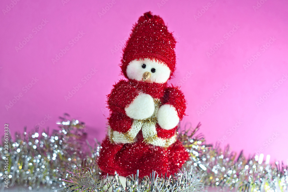 Fototapeta premium Christmas background with red and white blue bright starry theme. With presents, decorations and tinsel. Please see my extensive range of Christmas images.