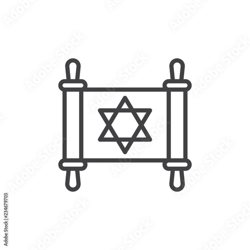 Jewish torah outline icon. linear style sign for mobile concept and web design. Torah with david star simple line vector icon. Judaism symbol, logo illustration. Pixel perfect vector graphics