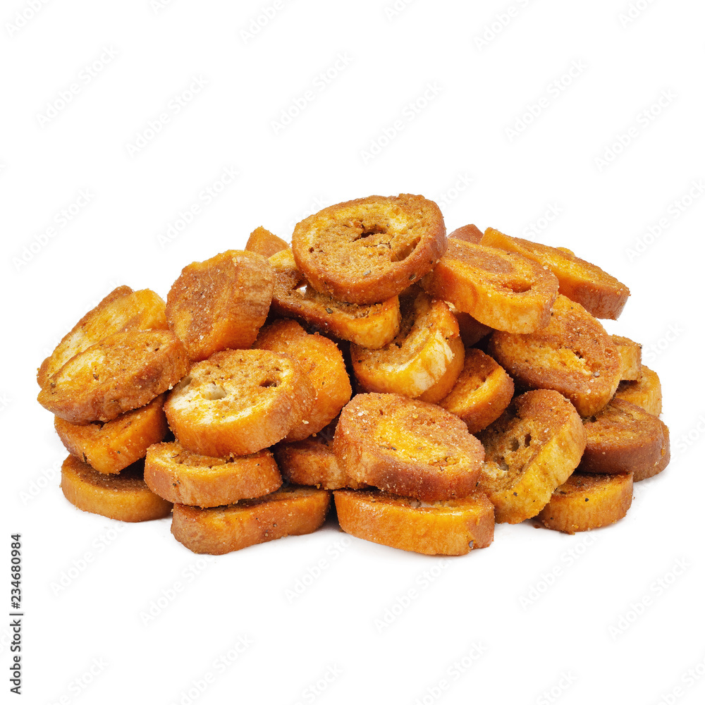 bread rusks on a white background