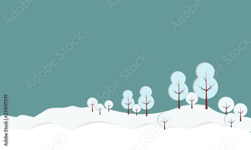Snow forest. Pines, trees and mountain in winter. Paper vector Illustration.