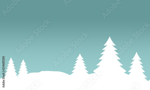 Snow forest. Pines, trees and mountain in winter. Paper vector Illustration.