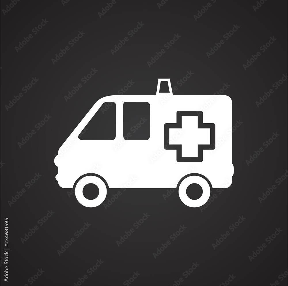 Ambulance truck on black background icon Ambulance truck on black background icon