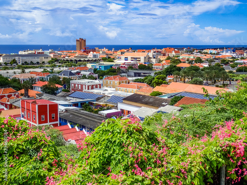looking down onto the city of Punda on the Caribbean Island of Curacao photo