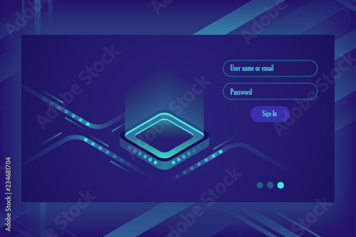 Stream of encoded data. Isometric information technologies. Big data representation. Graphic concept of hi tech ultraviolet