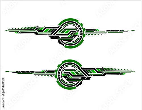 Vinyls sticker set Decals for Car truck mini bus modify Motorcycle. Racing Vehicle Graphics kit isolated vector design race Elegant stripes modern green technology background for wrap