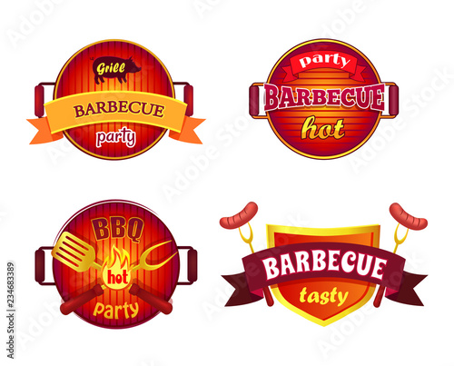 BBQ Party Set Icons Barbecue Vector Illustration