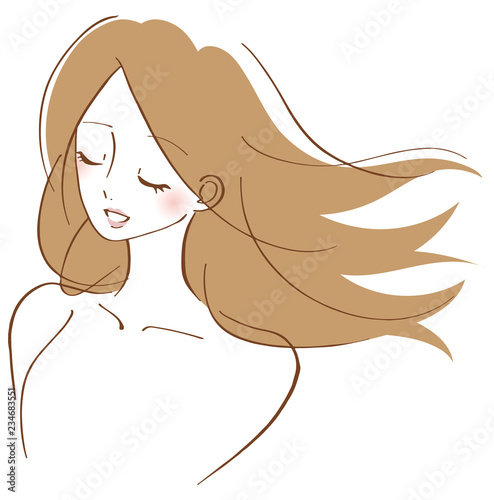 髪の毛　美容　なびく　女性　イラスト
