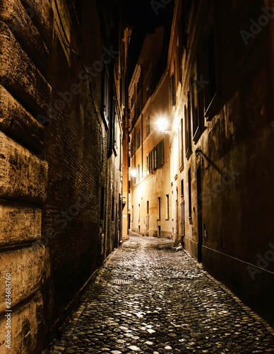 Alleyway in Rome at night. Vertical shot