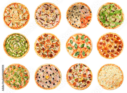 Italian pizza set isolated on white background photo