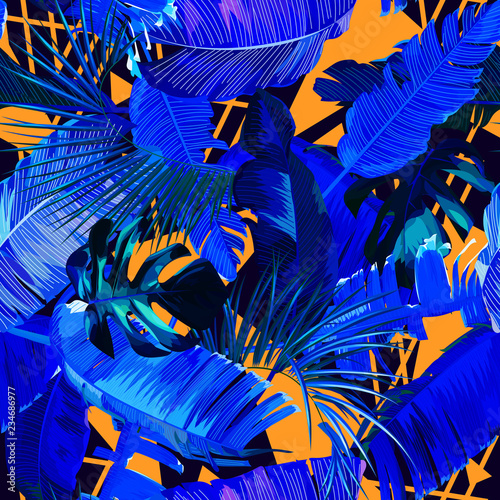 Seamless tropical pattern with banana leaves
