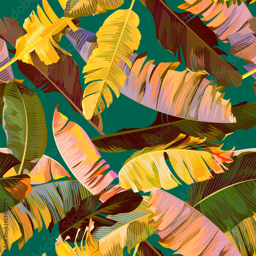 Seamless tropical pattern with banana leaves
