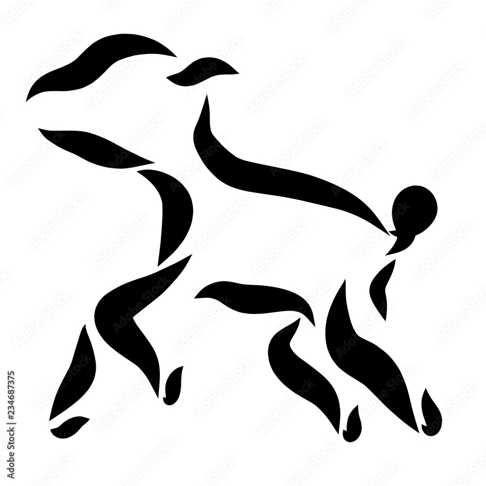 Little jumping or running lamb, black lines Little jumping or running lamb, black lines