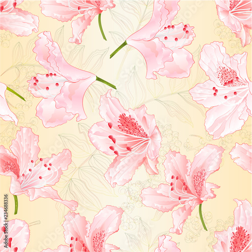 Seamless texture light pink blossoms  rhododendrons   on a nature background vintage  vector illustration editable hand draw