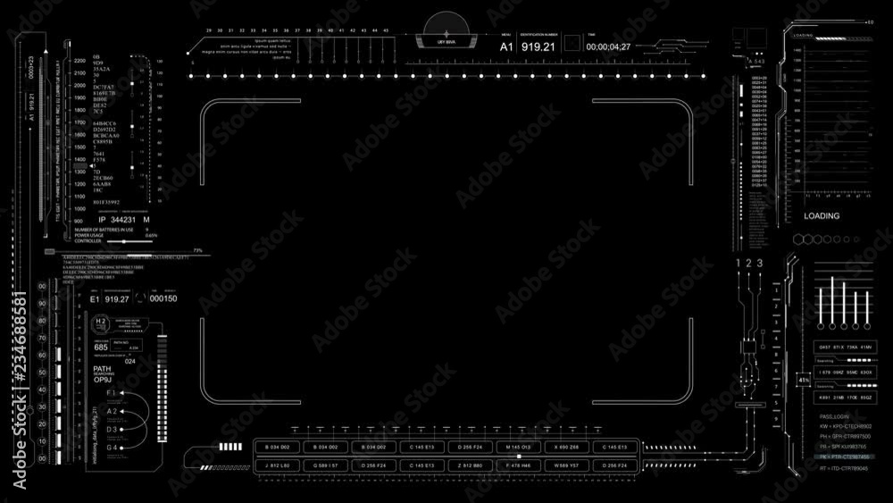 PNG Alpha.HUD frame viewfinder.Good for tech video overlay.Technological futuristic Sci Fi display. Alpha channel.Type 2 