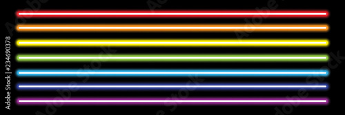 horizontal rainbow neon tube lights on black,vector illustration