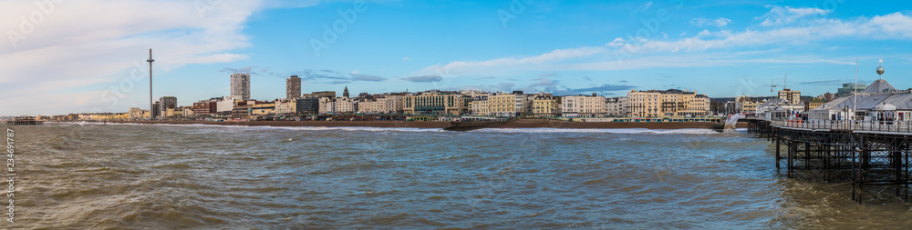 Brighton Pier and Beach landscape during winter season - panoramic view 