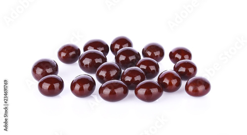 chocolate covered coffee beans on white background