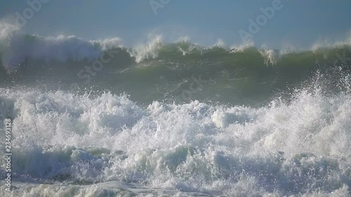 Great Wave Ocean Splashing Storm Sea seabird Blue Sky  photo