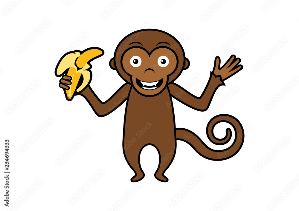Monkey with banana vector. Monkey cartoon character. Cute monkey isolated  on a white background. Happy monkey vector illustration. Brown monkey  vector icon Stock Vector | Adobe Stock