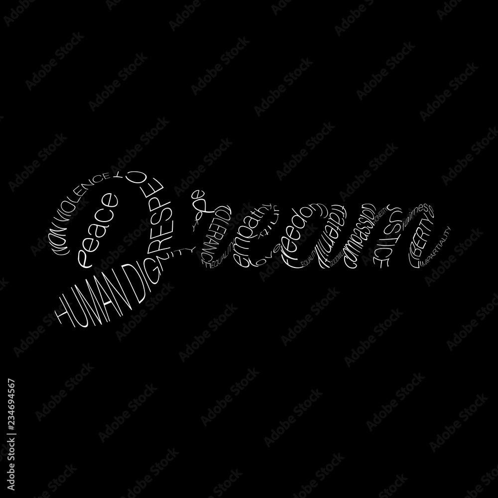 Vector typography design on the word Dream in white on a black