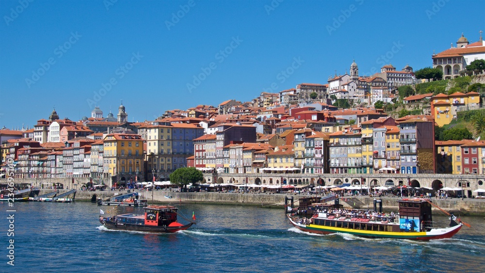View of old Porto next to Douro River in Portugal