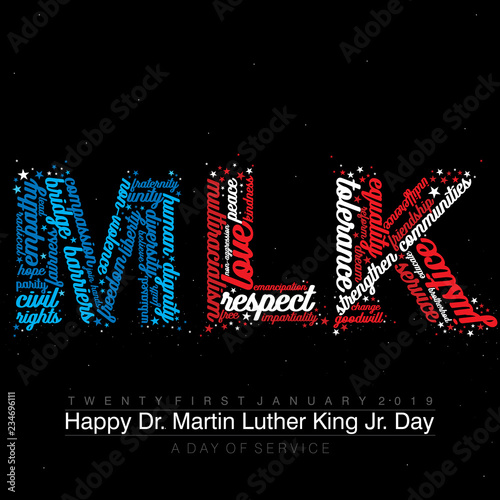 Fotografia, Obraz Typography design with words on the text MLK in American Flag colors on an isola