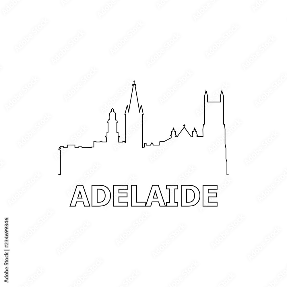 Adelaide skyline and landmarks silhouette black vector icon. Adelaide panorama. Australia