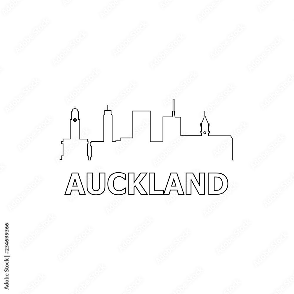 Auckland skyline and landmarks silhouette black vector icon. Auckland panorama. New Zealand
