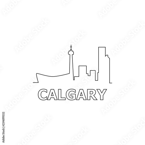 Calgary skyline and landmarks silhouette black vector icon. Calgary panorama. Canada