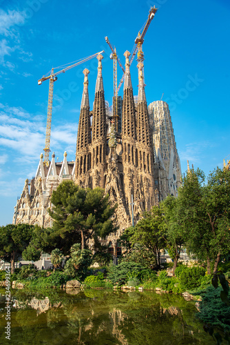 The Cathedral of La Sagrada Familia by the architect Antonio Gaudi, Catalonia, Barcelona Spain - May 17, 2018.