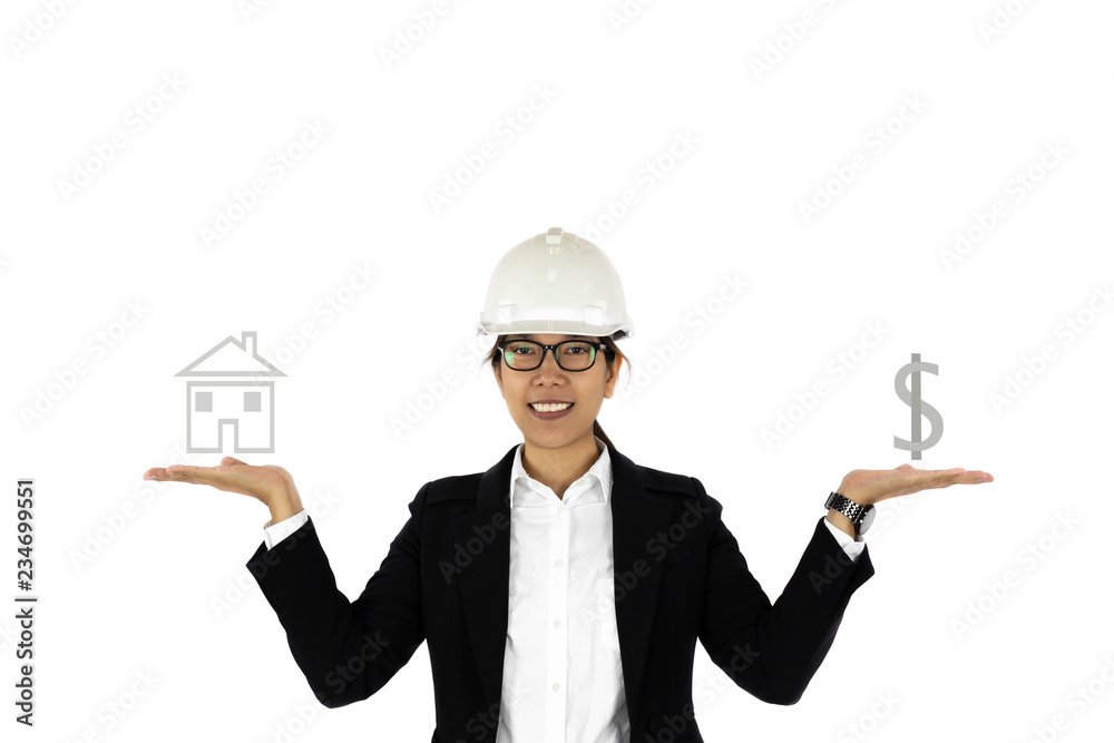 woman construction hand holding house and dolla icon sign conceptual woman construction hand holding house and dolla icon sign conceptual
