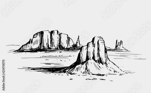 Sketch of the desert of South America. Prairie landscape. Hand drawn vector illustration
