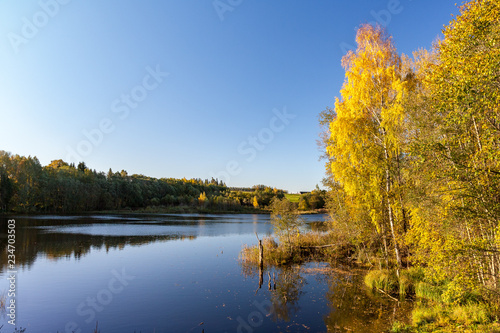 Fototapeta Naklejka Na Ścianę i Meble -  natural body of water. pond with reflections