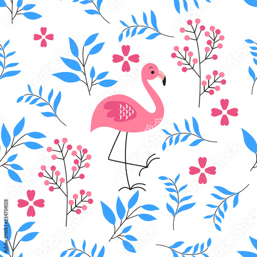 Vector Leafs and Crane Bird Pattern