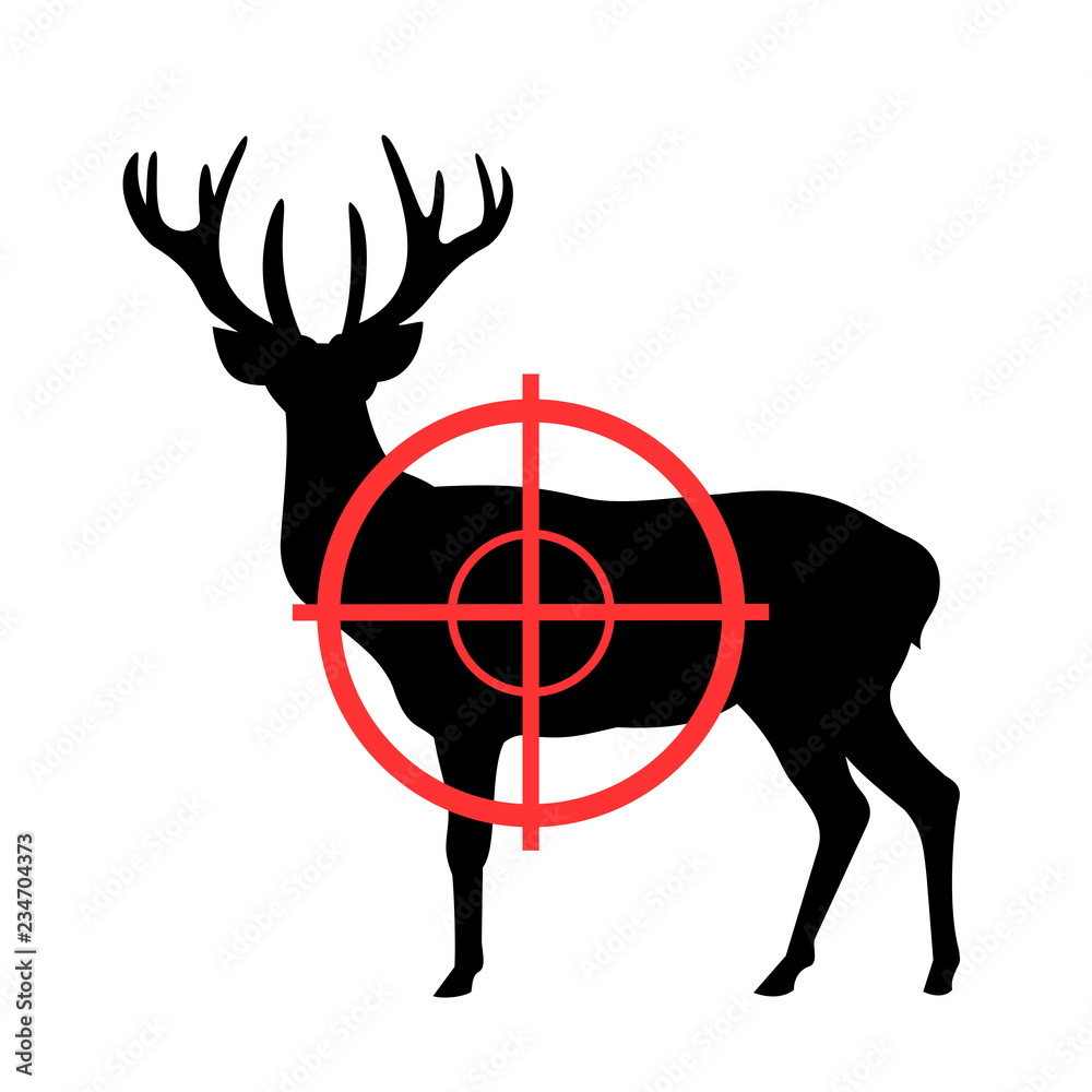 Obraz premium Deer and gunsight - animal is going to be killed gun and weapon. Hunter's device for hunting. Vector illustration