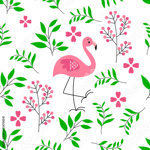Vector Leafs and Crane Bird Pattern