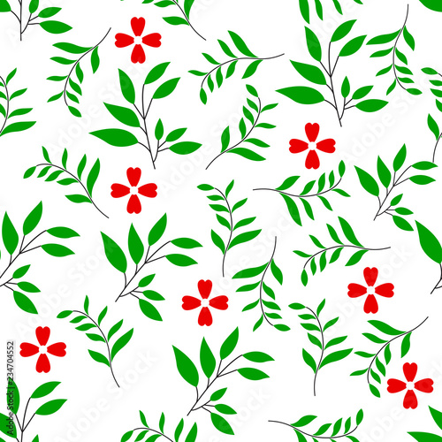 vector pattern of leafs and little flower on white background 