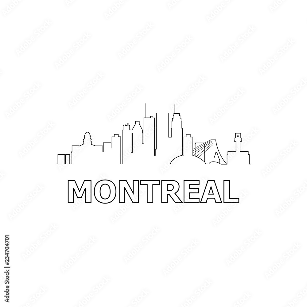 Montreal skyline and landmarks silhouette black vector icon. Montreal panorama. Canada