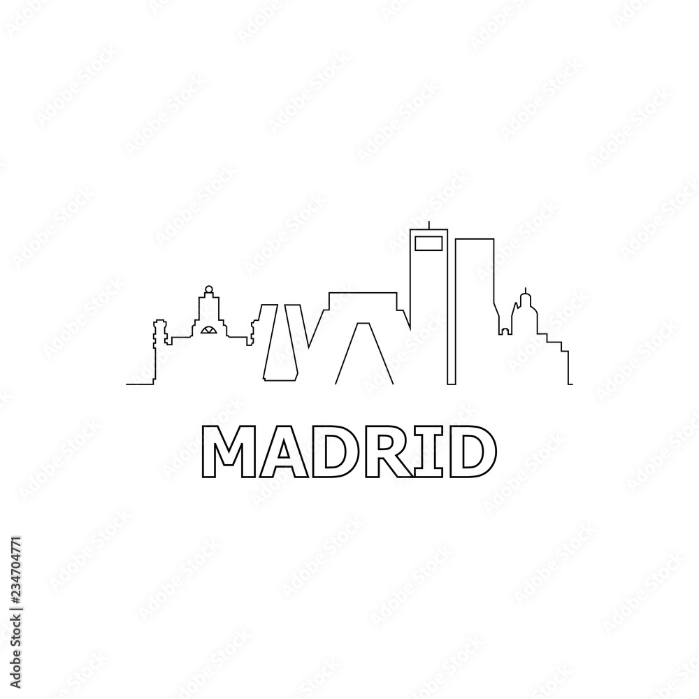 Madrid skyline and landmarks silhouette black vector icon. Madrid panorama. Spain