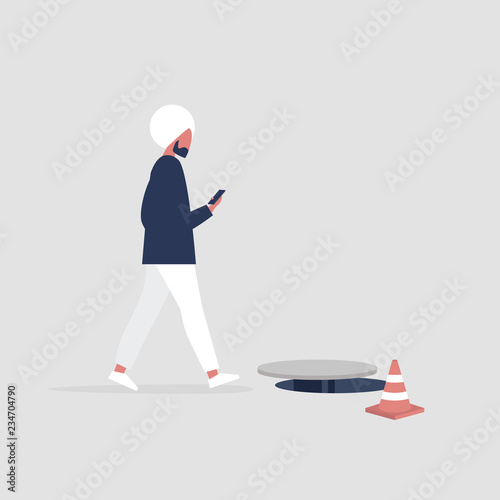 Indian millennial male character addicted to smartphone