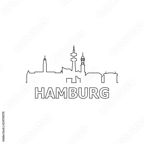 Hamburg skyline and landmarks silhouette black vector icon. Hamburg panorama. Germany