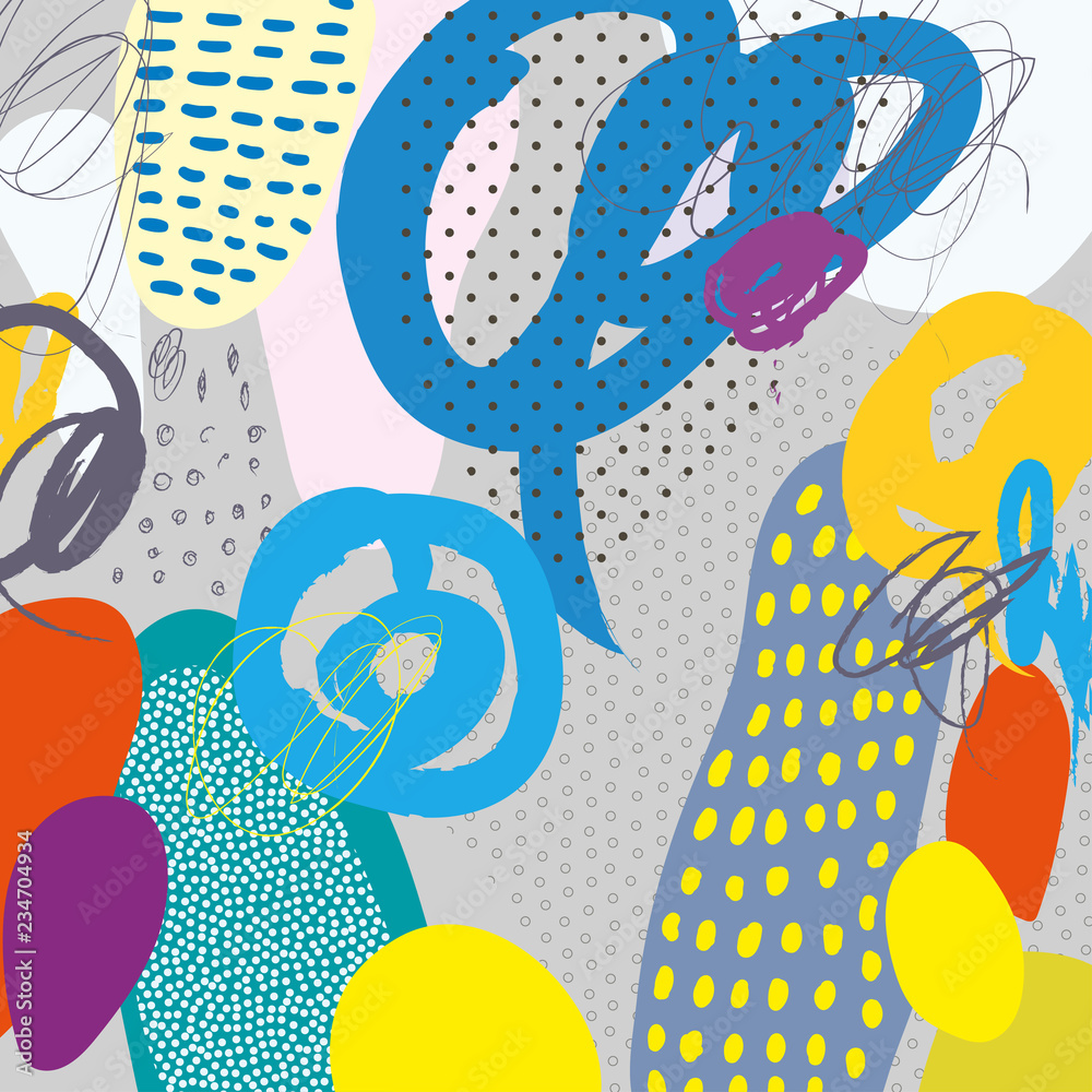 Creative doodle art header with different shapes and textures. Collage. Vector.