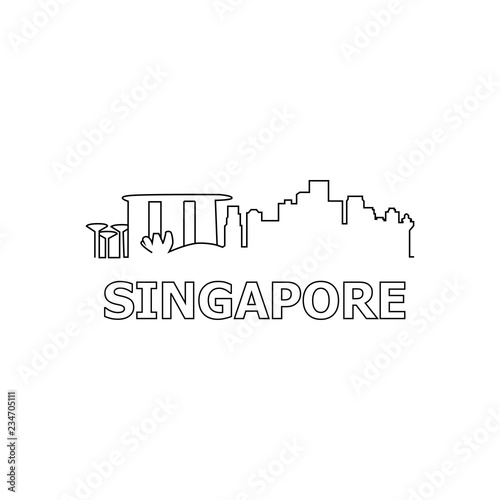 Singapore skyline and landmarks silhouette black vector icon. Singapore panorama.