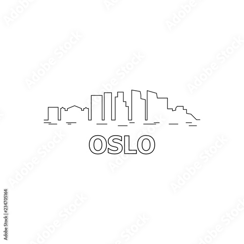 Oslo skyline and landmarks silhouette black vector icon. Oslo panorama. Norway